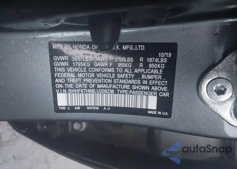 2020 Honda Civic Ex from USA, damaged, VIN SHHFK7H66LU209236